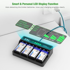 EBL 9 volt Lithium Li-Ion Rechargeable Battery / 9V Ni-MH battery / Charger Lot