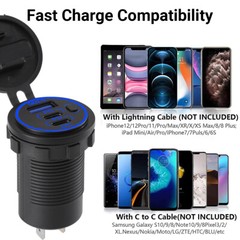 12V-24V QC3.0 + PD USB C Car Fast Charger Power Socket Outlet for Boat RV Lot