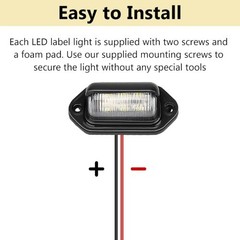2 PCS White LED License Plate Light, 6-SMD Waterproof Tag Lights, 2 PCS