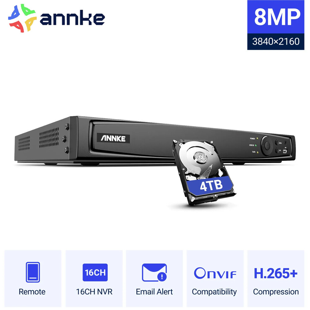 ANNKE 8CH/16CH 4K 8MP 6MP NVR IP Network POE Video Recorder For Security Camera