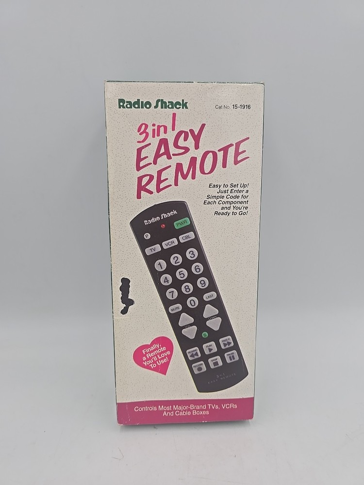 NOS Radio Shack 3 in 1 Easy to Use Universal Remote Control 15-1916 1990’s