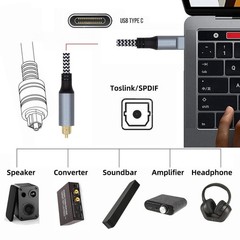 Type-C to SPDIF Optical Audio Cable 180cm Male USB-C Adapter for Laptop