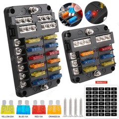 6/ 12 Way Blade Fuse Box Block Holder LED Car Boat Power Distribution Panel 12V