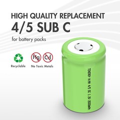 Tenergy 4/5 Sc Sub C 2000mAh High Capacity NiMH Battery Flat Top With/No Tabs