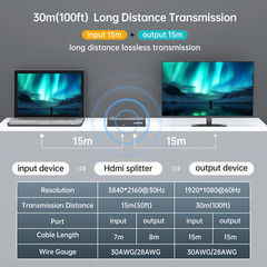MT-VIKI 1 in 2 out HDMI 1.4 Splitter 4K 30HZ 2 Port Dual Monitor Display TV HDTV