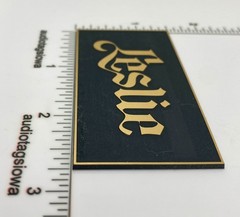 Leslie Custom Decal Black & Gold Incised Acrylic Self Stick