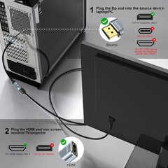 8K Displayport 1.4 to HDMI 2.1 Adapter 8K 60Hz / 4K 120Hz Unidirectional DP