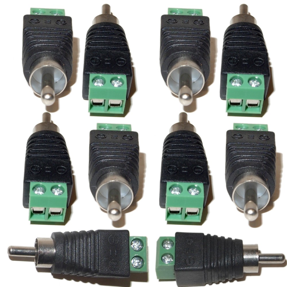10x Phono Speaker Wire cable to Audio male RCA Connector Adapter Jack Plug