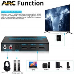 3 In 1 Out 4K HDMI2.0b Switcher Switch 3×1 W/ Audio Extractor HDCP2.2 For PS4 TV