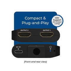 OREI 4K 1 in 2 Out HDMI Splitter 4:4:4 8-bit – HDMI 2.0, HDCP 2.2, 18 Gbps, 4K