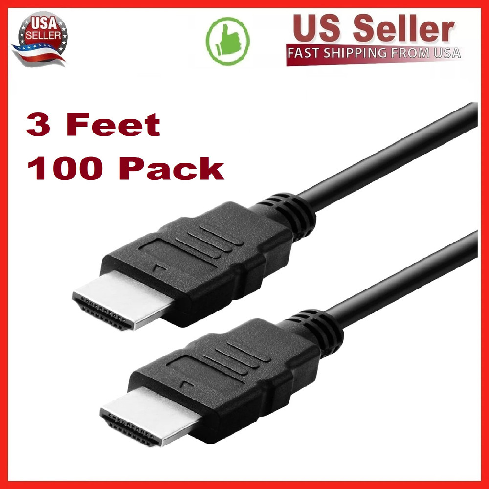 100 Pack Digital High-Speed 1.4 HDMI Cable PVC 2160p Black Cord (3 feet) Black