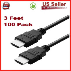 100 Pack Digital High-Speed 1.4 HDMI Cable PVC 2160p Black Cord (3 feet) Black