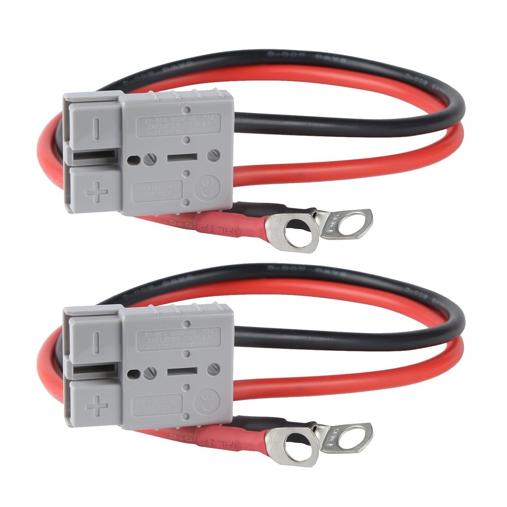 2 PCS 1.64 Ft 8AWG Cable 50A Connector LiFePO4 Battery M8 Terminal Forklift