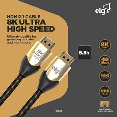 ELG 8K Ultra High Speed HDMI 2.1 Cable, 48Gbps Bandwidth, eARC & VRR Support,…