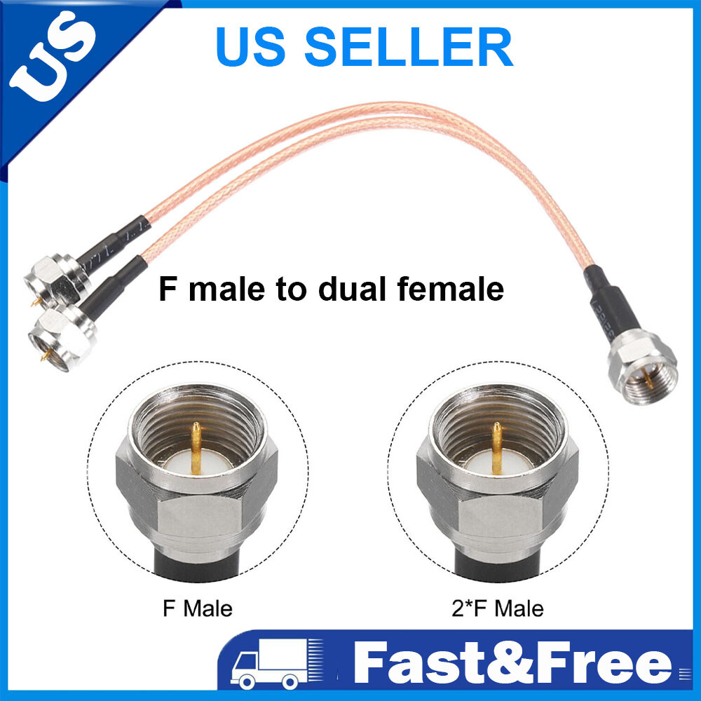 F Type Coax Cable Splitter To F Dual Male 3 Way RG316 Coaxial Cable 15cm NEW