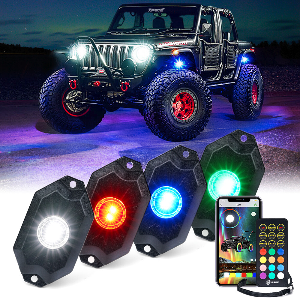 Xprite RGBW LED Rock Lights Neon Kit Remote Control Bluetooth For Jeep Truck UTV