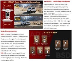 Front Rear Digital Dashcam Western 12″ 4K 256gb WiFi ADAS BSD Touch Screen