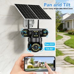 4G SIM 16MP 4 Lens Solar Battery Powered Home Security Camera Outdoor CCTV PTZ