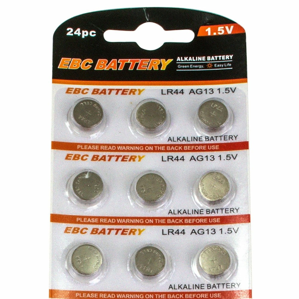 24 Pack EBC Battery LR44 AG13 Alkaline 1.5 Volt Round Button Cell Batteries