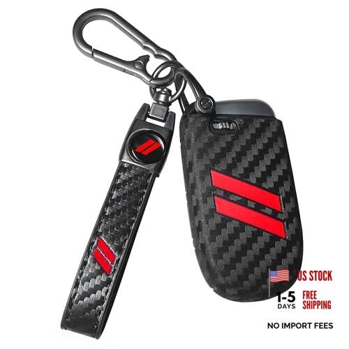 Key Fob Cover with Keychain for Dodge Charger Durango Carbon Fiber Red Trim
