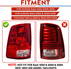 2009-2022 Dodge Ram 1500 2500 3500 Smoke Lens LED Tail Light–Compatible Replacem