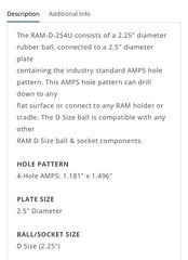 RAM Mount Round 2.5 inch dia Round Plate with 2.25 inch D-Ball RAM-D-254U