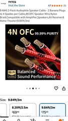 12 AWG 2Pack Audiophile Speaker Cable Wire with Banana Plugs, 4N OFC 9.8 Feet