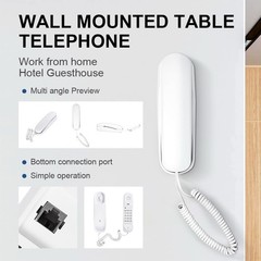 White OF-990 Slimline Wall Mountable Basic Corded Telephone No AC Power Needed