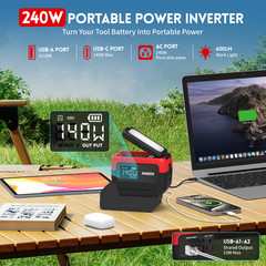 240W AC 120V Outlet USB-C Pure Sine Wave Inverter for Milwaukee 18V Battery