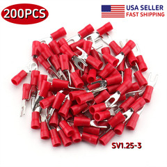 200pcs Insulated Crimp 16-22AWG Wire Connectors Fork Spade Terminals #4 Stud