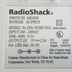 Radio Shack Switch Mode Power Supply Epa-101mu-05a 5 Volts 2.5 Amps