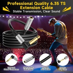 Togconn 0.6 Feet Right Angle 1/4 inch TS Extension Cable 2-Pack, 6.35mm 1/4″ …