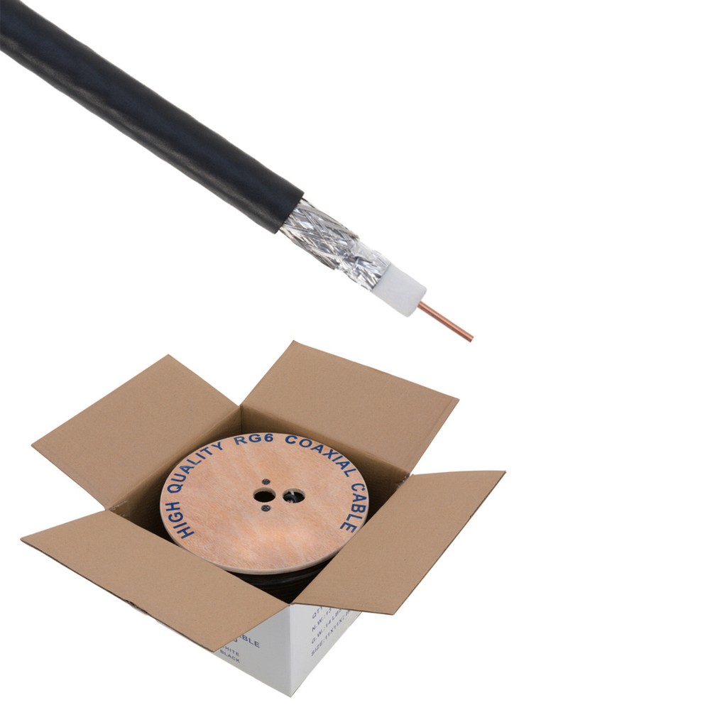 RG6 Coaxial Cable 500ft 18AWG Dual Shield Outdoor Black Coax 3GHz Satellite TV