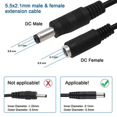 2Pack 16ft 5.5mm x 2.1mm DC Power Extension Cable Male Female Cord for IP Camera