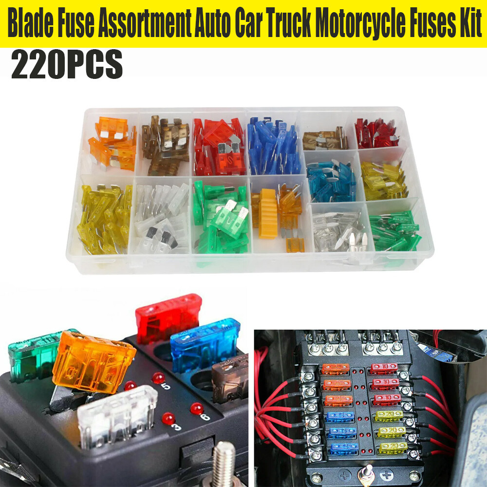 220PCS Blade Fuse Assortment Auto Car Truck Motorcycle FUSES Kit ATC ATO ATM Set