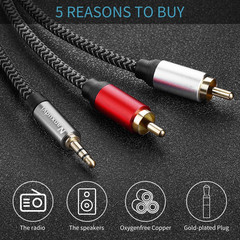 3.5mm to 2 RCA Audio Cable 1ft AUX Stereo Y Splitter Gold Plated Nylon