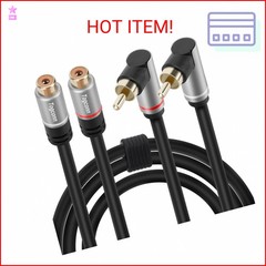Togconn 2 RCA Extension Cable 2 Feet, 90 Degree Right Angle 2RCA Male to 2 RCA F