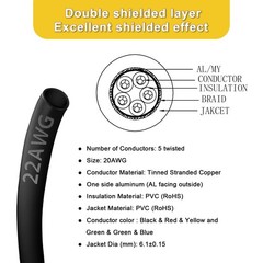 22AWG 22/5 5 Core Shielded Wire CNC 50FT UL2464 Tinned Copper