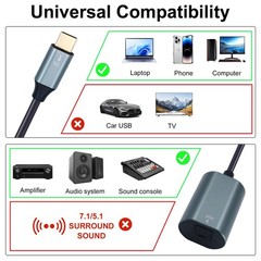 USB C to Toslink Optical Audio Adapter 20cm/7.87inch, USB C Male to Toslink F…