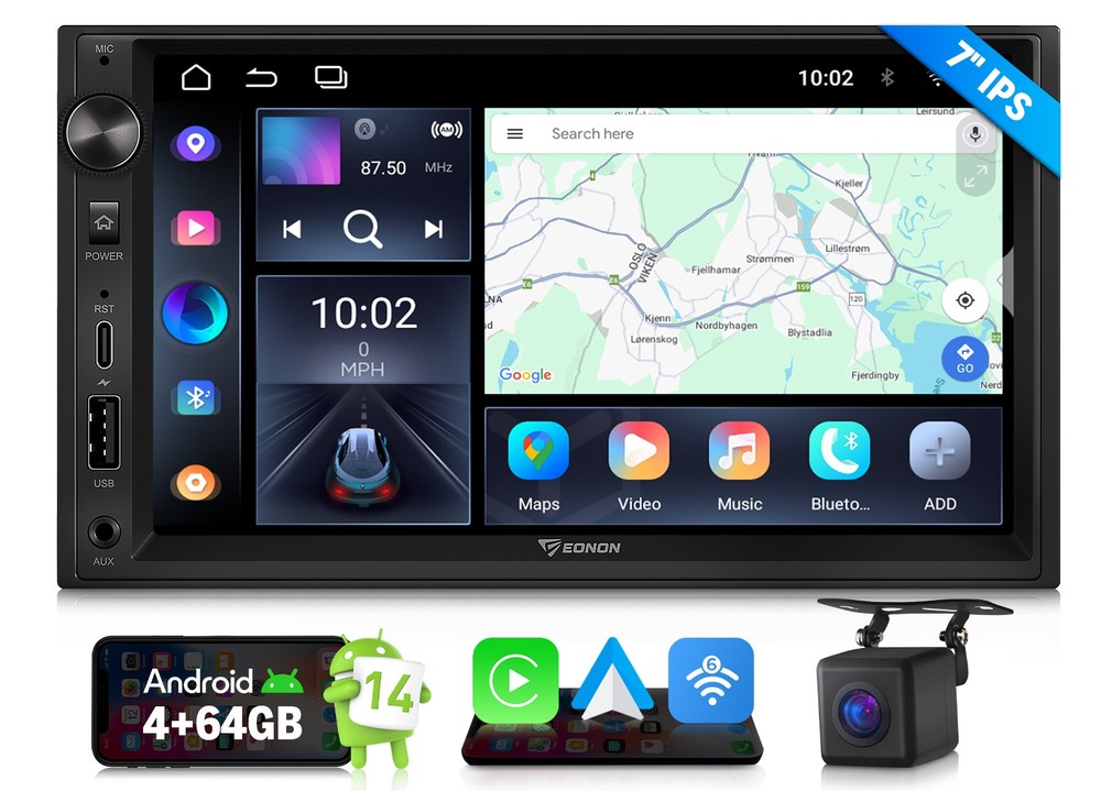 Eonon UX7A GPS Navigation 7″ Android 14 4+64 Double DIN Car Stereo CarPlay Radio