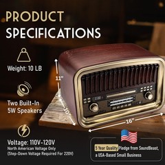 All-in-One AM/FM Radio with CD Player, Bluetooth Input, USB Playback & Record…
