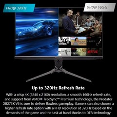 Gaming Monitor 27 UHD 3840×2160 320Hz IPS DisplayHDR400 Acer Predator XB273K