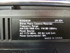 Windsor CR-30X Portable AM FM Stereo Radio Cassette Recorder AC or Battery