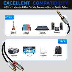 Togconn 6.35mm to Dual RCA Y-Adapter Splitter Cable 0.6 Feet,6.35mm 1/4 Inch …