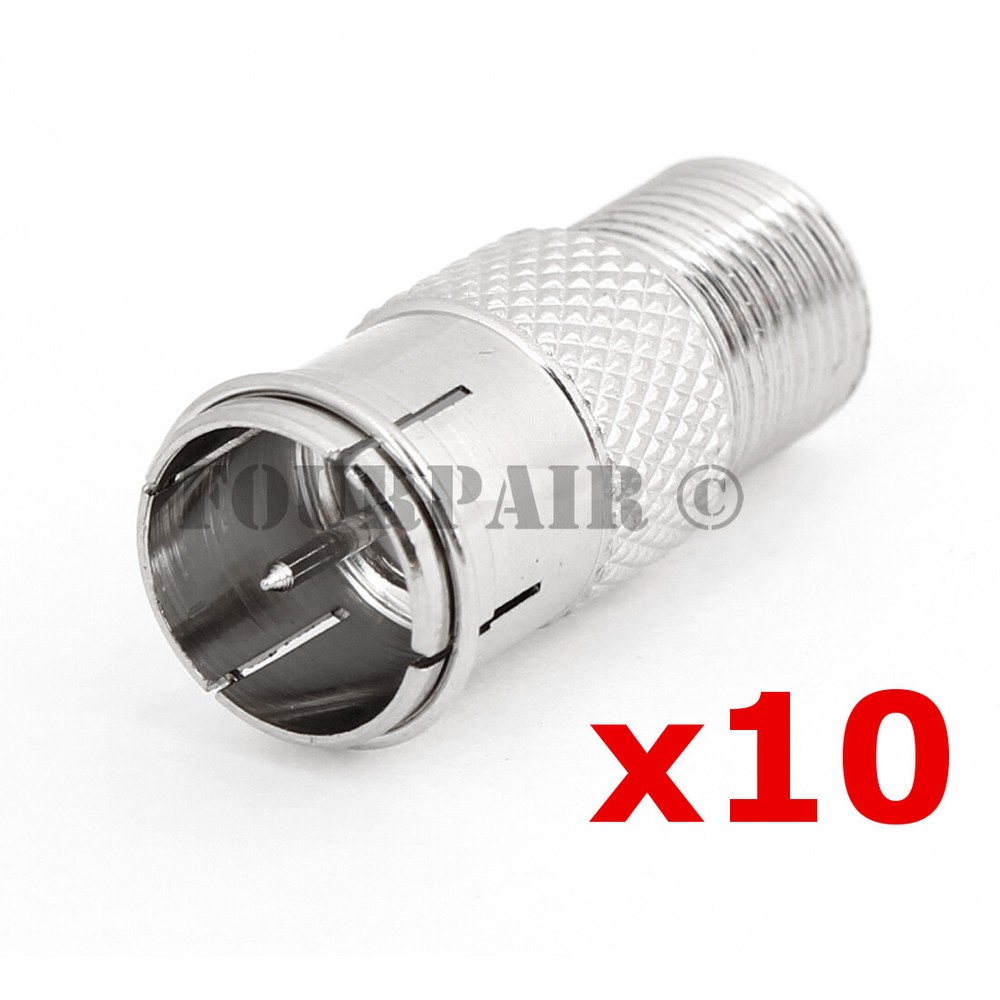 10 Pack Lot – F Type Quick Plug RF Coax Cable Adapter Connector – Male to Female
