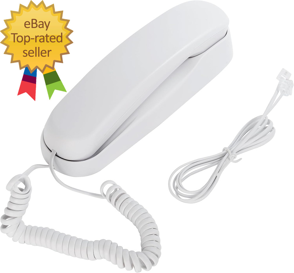 White OF 990 Slimline Wall Mountable Basic Corded Telephone No AC Power Required