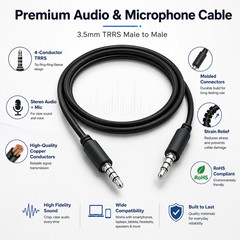3.5mm TRRS Male to Male Audio & Microphone Cable – 3ft / 6ft / 12ft / 25ft