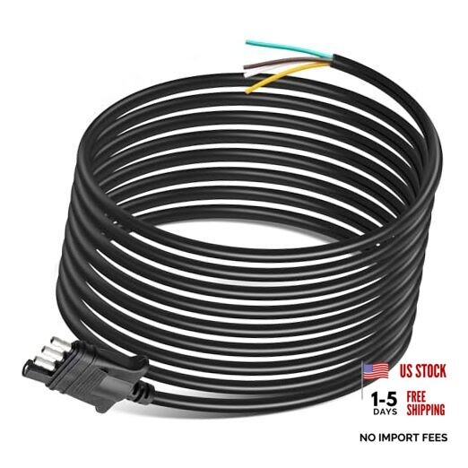 4-Pin Flat Wiring Harness 20 Feet Jacketed Cable Trailer-Side Standard 4 Way