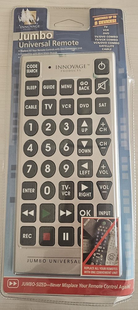Jumbo Big Button Universal IR Remote Control TV VCR DVD Cable Satellite New