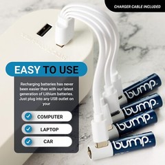 4pack USB AAA Lithium ion Rechargeable Batteries 1.5V 750mWh Type C Cable Bump